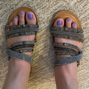 Charcoal Rhinestone Sandals Size 10